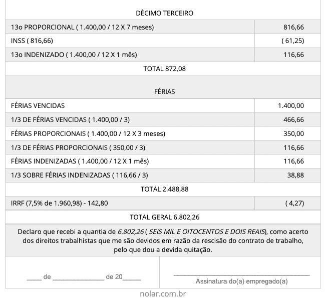 cálculo exato da rescisão 2